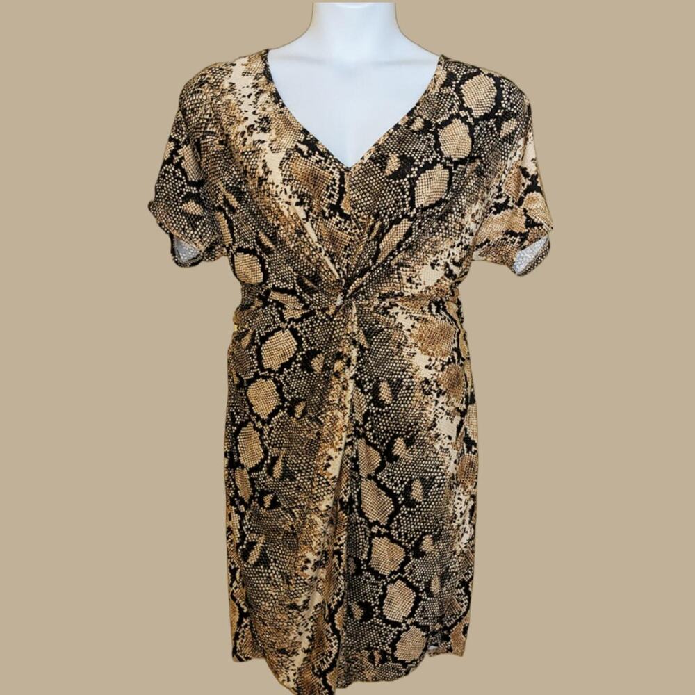 Slinky Snake Print Twist Front Short Sleeve Pencil Dress by Fashion Nova